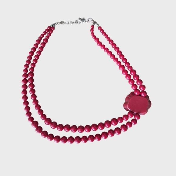 Red rose 2 Strands beaded necklace - Picture 4 of 4